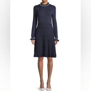 Nanette Nanette Lepore Gabriella Metallic Ruffled Pleated Sweater Midi Dress S